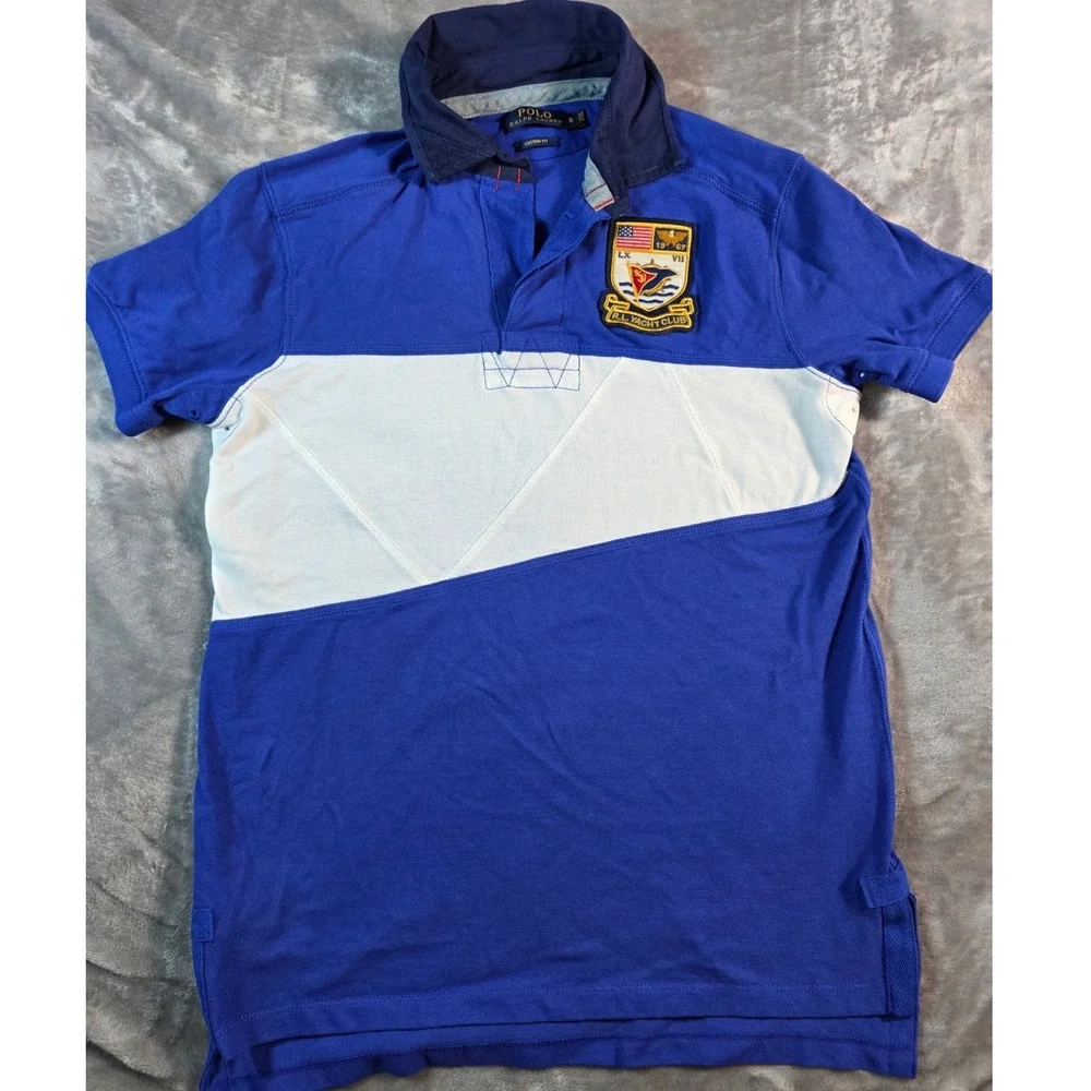 POLO RALPH LAUREN Yacht Club Crest Rugby Polo Shirt Men's Small Custom Fit